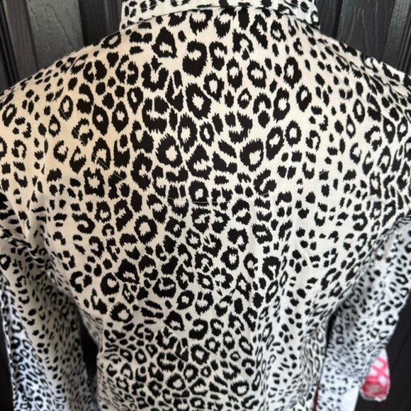 Tizzie Black and White Cheetah Print Pattern Blouse with Contrasting Fabric S - Picture 8 of 11